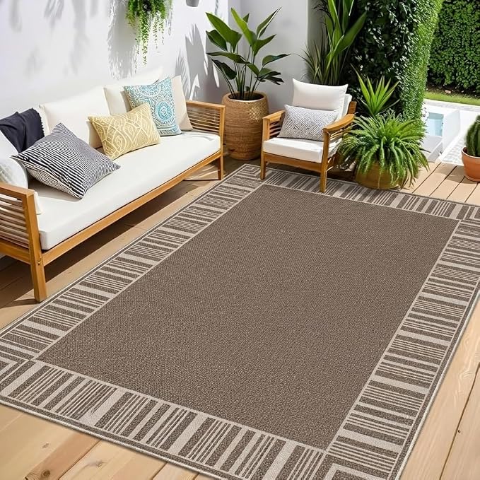COZYLOOM Indoor Outdoor Rugs 8x10 Modern Easy Jute Washable Area Rug,Taupe | Non Slip Neutral Bordered Non Shedding Stain Resistant Foldable Rug for Living Room Dining Room Bedroom Patio Backyard