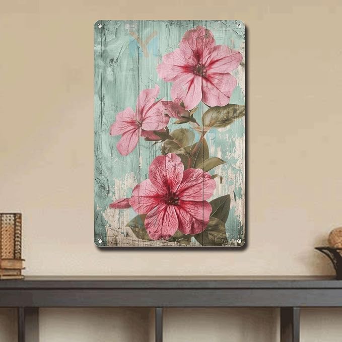 Metal Sign Tin Sign Vintage Wall Art Vintage Impatiens Tin Sign for Rustic Wall Art Shabby Chic Gardens and Distressed Wood Panels Vintage Decor for Room 12×16 Inches