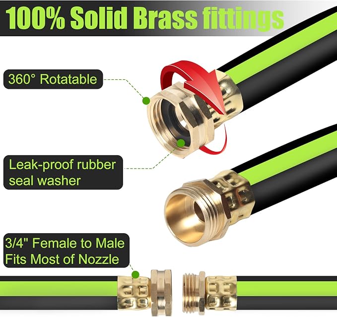 Kink Free Garden Hose 100ft 5/8", Heavy Duty Hybrid Water Hose, Ultra Durable Flexible Rubber Hose with Sprayer Nozzle,Leakproof Yard Outdoor Hose with Brass Solid Connector