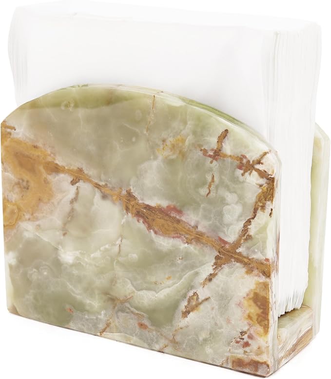 Marble Napkin Holder for Table 6.5 Inch Green Stone Organizer for Cocktail Napkins & Tissue Paper – Decorative Napkin Holder for Bathroom, Kitchen Counter, Coffee Bar & Dining Table