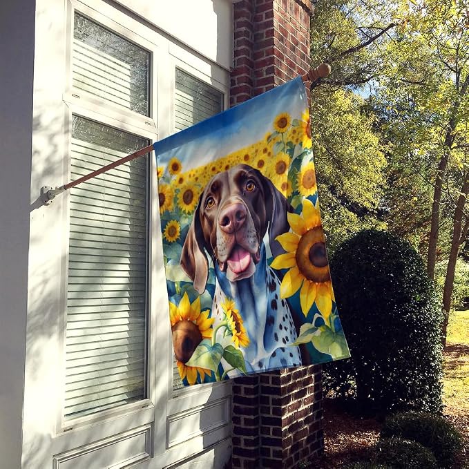 Caroline's Treasures DAC6085CHF German Shorthaired Pointer in Sunflowers House Flag Large Porch Sleeve Pole Decorative Outside Yard Banner Artwork Wall Hanging, Polyester, House Size, Multicolor