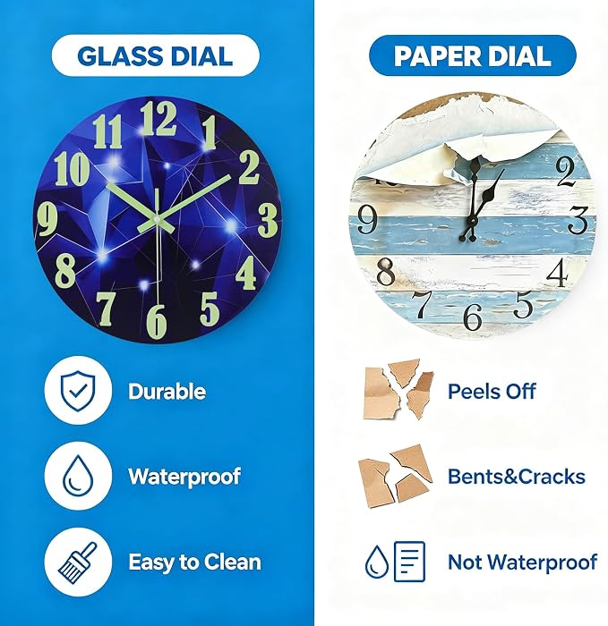 jomparis Outdoor Clocks Waterproof 12 Inch Galaxy Night Light Glass Wall Clock for Pool Patio Bathroom