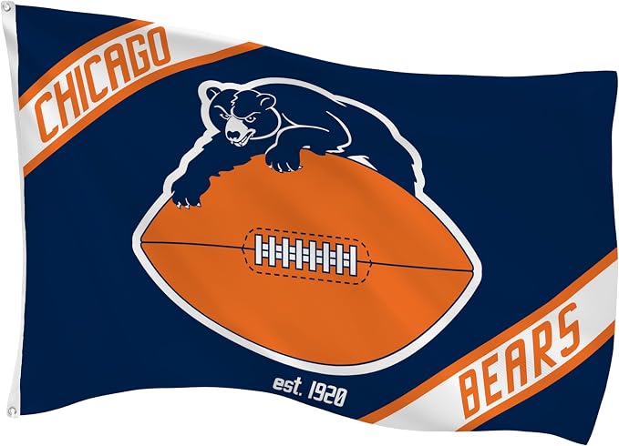 NFL Chicago Bears Vintage Logo 3' x 5' Outdoor Durable Flag with Grommets, Outdoor Banner for Garden Patio Decoration, Indoor Wall Decor Flag for Room, Works with Flag Poles for Outside House