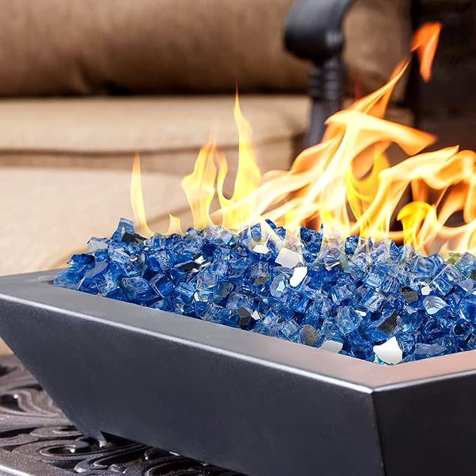 Onlyfire 10 lbs Fire Glass Rocks 1/2 Inch, Reflective Tempered Glass for Propane Fire Pit & Gas Fireplace, High Luster Firepit Glass Stones for Fire Table, Pacific Blue (Multicolor Options Available)