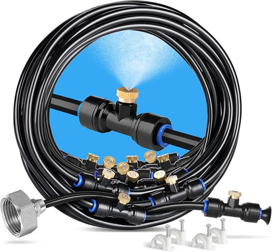 homenote Misting Cooling System 75FT(23M) Pre-Assembled Kit with 28 Brass Nozzles & 3/4" Brass Adapter, Outdoor Mister for Patio, Backyard, Pergola & Greenhouse