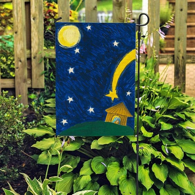 EMMTEEY Christmas Garden Flags for Outside Oil Painting Holy Night Christmas Burlap Garden Flags 12.5X18 Small Christmas Flag Double Sided Winter Garden Flag House Flags for Christmas Decoration