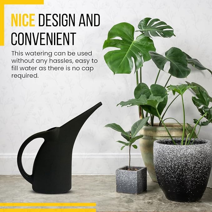 2 Pack Watering Can 1/2 Gallon - Small Watering Can for Indoor Plants - Outdoor Watering Can - Black Plant Waterer - Plastic Watering Can for Garden