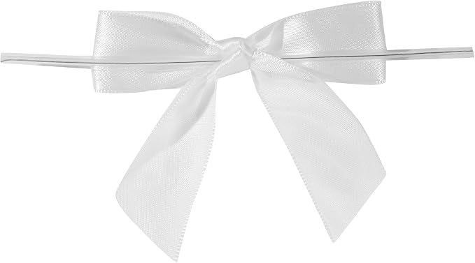 Reliant Ribbon 5170-03005-3X2 Satin Twist Tie Bows - Large Bows, 7/8 Inch X 100 Pieces, White
