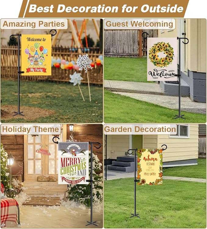 51 Inch Tall Garden Flag Stand Holder with 5 Prong base, Yard Flag Pole Holder for 12x18 Outdoor Small Flag Decor with Two Spring Stoppers and a Tiger clip, 1 Pack