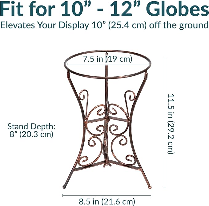 Sunnydaze Gazing Ball Stand with Scroll Design, 11.5-Inch, Black | Steel Garden Globe Stand for 10-12-Inch Gazing Balls, Patio, Deck, Sunroom, or Backyard Decoration Accessory