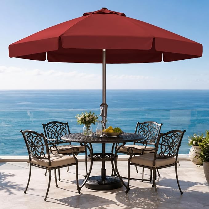 ABCCANOPY 7.5ft Scalloped Patio Umbrella, Outdoor Table Umbrella with Tilt and Crank, Fiberglass Ribs Deck Umbrella for Patio, Pool, Garden, Picnic (Burgundy)