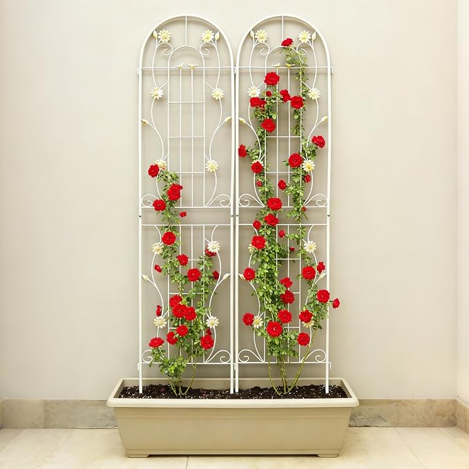 4/2 Pack White Metal Garden Trellis, 86.7" x 19.7" 71" x 19.7" Rustproof Plant Support Frame, Decorative Climbing Vine Trellis for Flower Vegetable Patio Garden Decor (White, 86.7" x 19.7", 2 Pack)