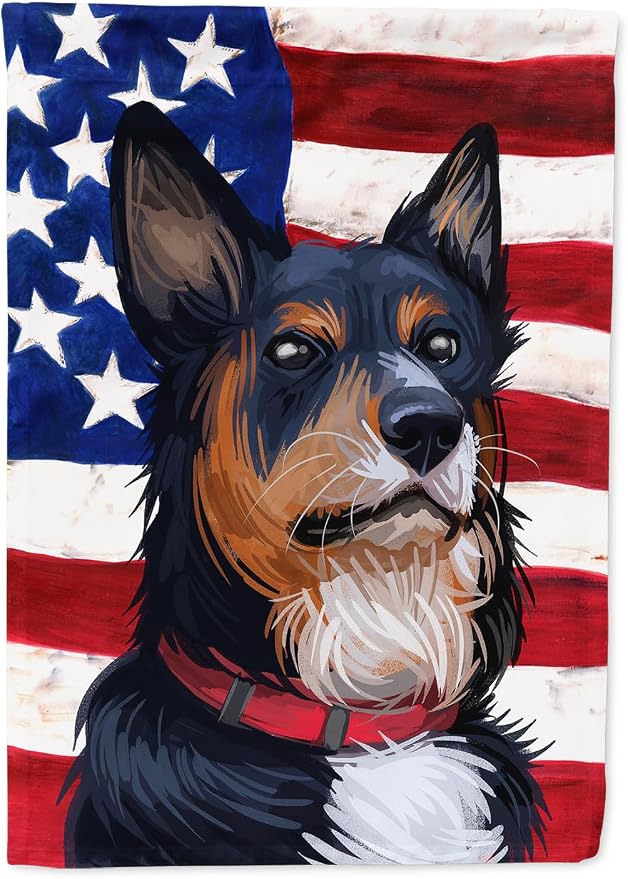 Caroline's Treasures CK6752CHF Welsh Sheepdog American Flag House Flag Large Porch Sleeve Pole Decorative Outside Yard Banner Artwork Wall Hanging, Polyester, House Size, Multicolor