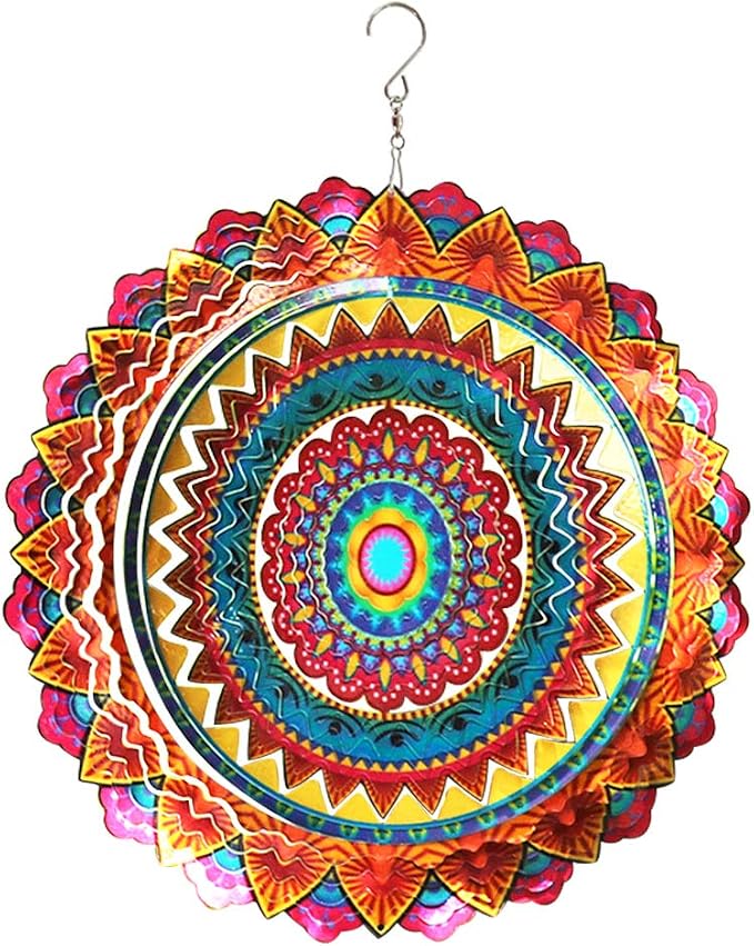 FONMY Stainless Steel Wind Spinner Worth Gift Indoor Outdoor Garden Decoration Crafts Ornaments 12 inch Multi Color Mandala Wind Spinners
