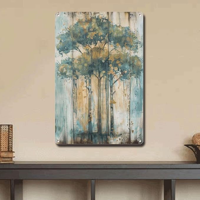 Metal Sign Tin Sign Vintage Wall Art Shabby Chic Umbrella Tree Tin Sign for Vintage Wall Art Rustic Home Decor and Distressed Wood Pan Garden Sign for Restaurant 6×8 Inches