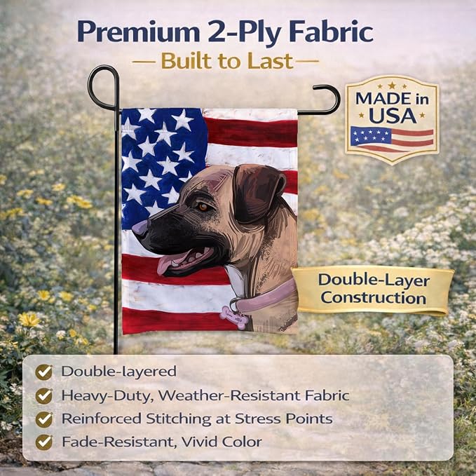 Caroline's Treasures CK6745GF Treeing Tennessee Brindle American Flag Garden Flag Mailbox Flag Decorative Yard Flag Banner Outside Patio Artwork Yard Flower Beds, Garden Size, Multicolor