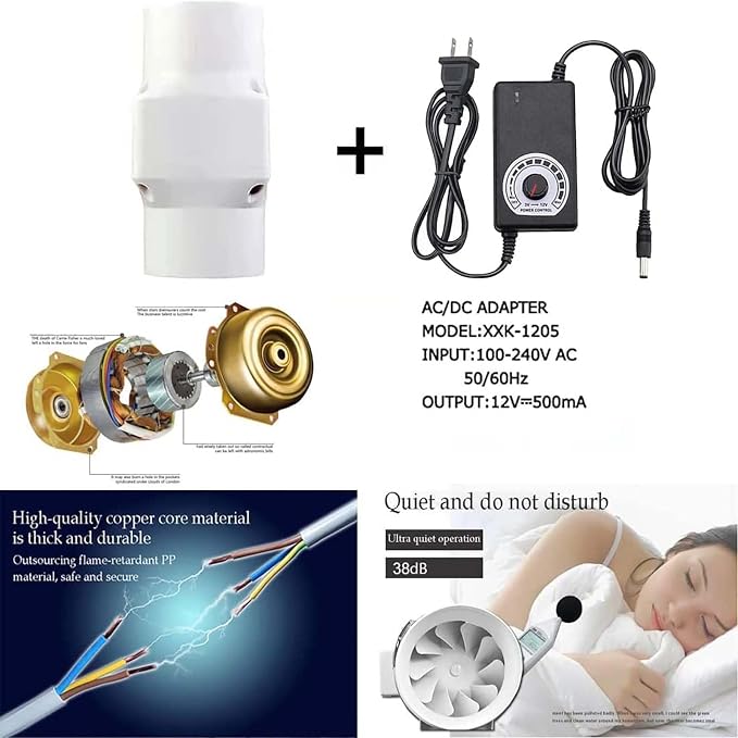 2 Inch Inline Duct Fan Variable Speed Air Circulator Quiet with 50mm to 32mm Interface for Home Office Cabinet Pet Cage Ventilation(50mm,Speed Governor)