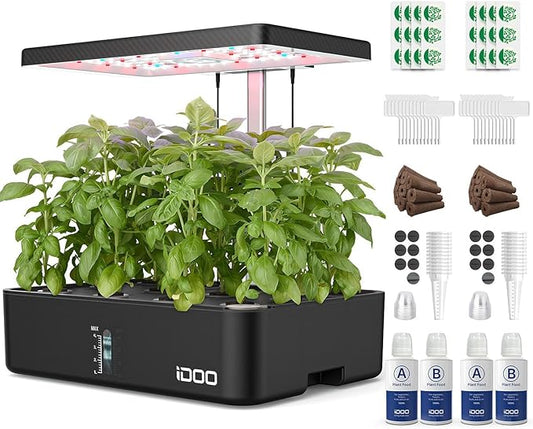 iDOO Indoor Garden Hydroponics Growing System for Growing Plants & Lettuce | Herb Garden with 12 Pods Plant Germination Kit, LED Grow Light, Adjustable Height, Auto-Timer, Hydrophonic Planter