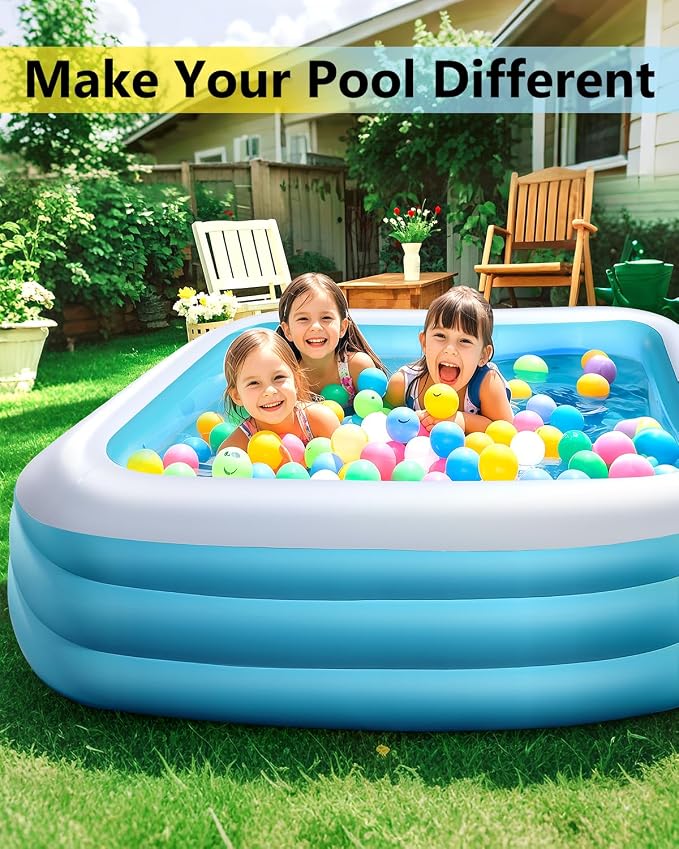 Inflatable Pool for Kids and Adults-130"*72"*22" Full-Sized Inflatable Swimming Pool Leakproof Blow Up Above Ground for Backyard Outdoor Garden Summer Water Party Blue