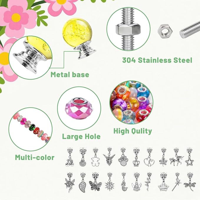 280 Pcs DIY Beaded Garden Stakes Kit with Bubble Stoppers | Garden stakes kit with beads colorful crystal stoppers, DIY fairy wands, garden decor, outdoor crafts