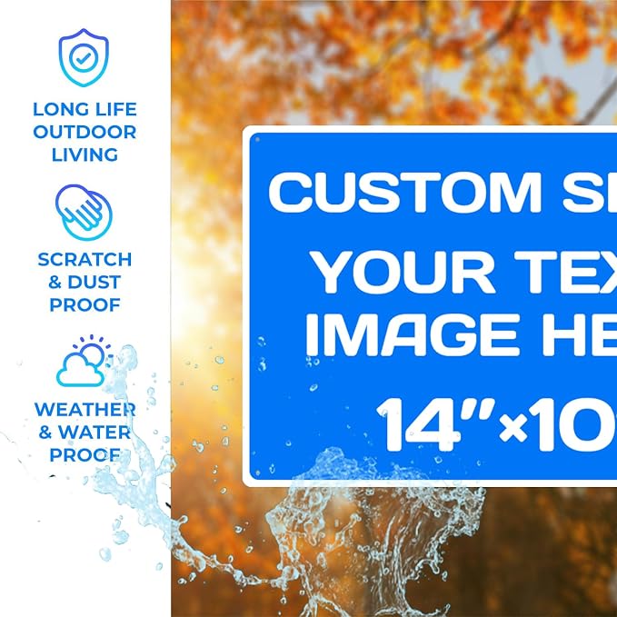 Personalized signs,Aluminum Weatherproof Metal Sign Multiple Sizes Custom Personalized Text And picture Here,hazard sign,garden sign,custom door sign,Customised business signs Blue 14×10