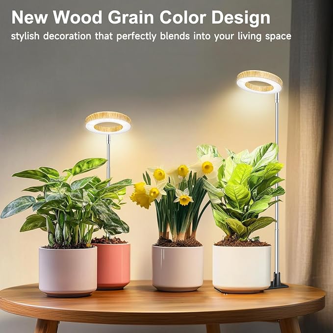 Aokrean Grow Lights for Indoor Plants Growing, Full Spectrum with Base | 48 LEDs Wood Grain 1-Pack, 2 Installation Ways, 6.5-26 in Height Adjustable, 3 Lighting Modes, Timer 6/12/16Hrs,5 Brightness