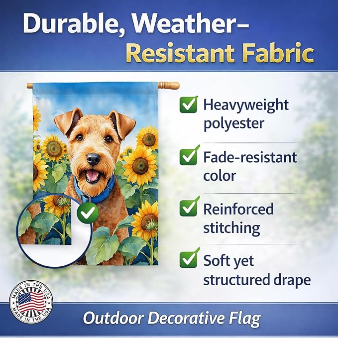 Caroline's Treasures DAC6114CHF Lakeland Terrier in Sunflowers House Flag Large Porch Sleeve Pole Decorative Outside Yard Banner Artwork Wall Hanging, Polyester, House Size, Multicolor