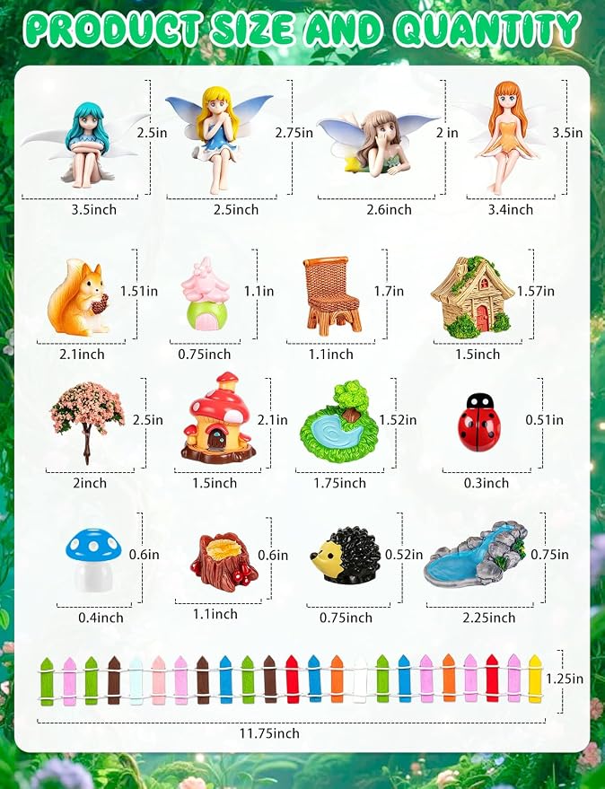 52Pcs Miniature Fairy Figurines Kit, Mini Fairies for Fairy Garden, Small Fairies Garden Accessories for Decor Cake