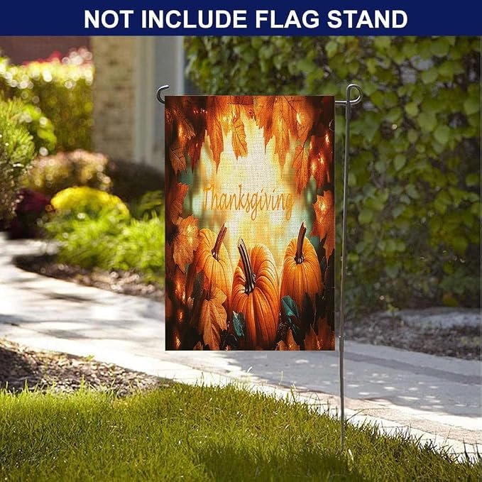 EMMTEEY Fall Garden Flag Thanksgiving Harvest Pumpkins 12.5X18 Double-Sided, Seasonal Yard Flags Orange Autumn Small Burlap Garden Flags for Outside Front/Back Door