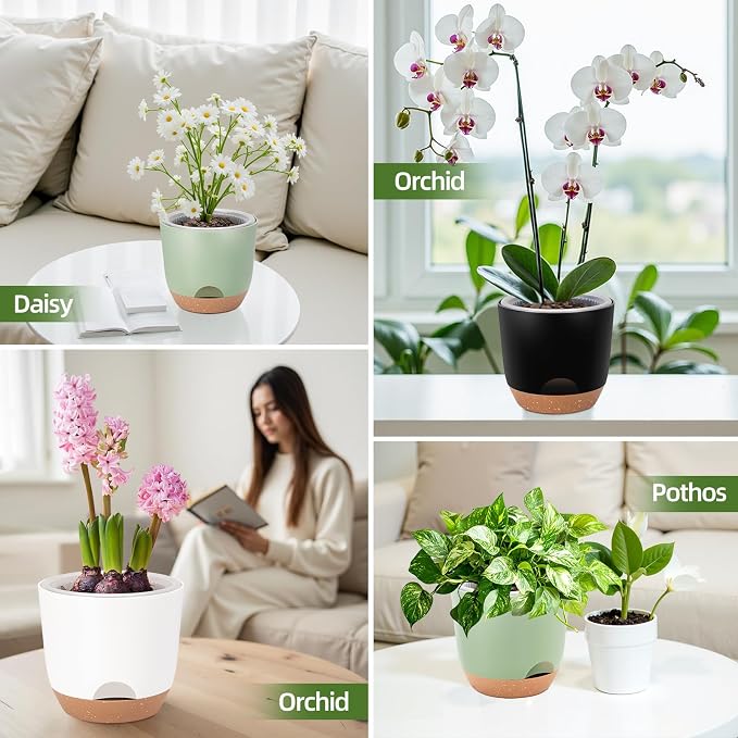 5Packs Self Watering Orchid Pots for Indoor Plants,5.8 Inch Macetas para Orqudeas,Flower Pots for Indoor Plants with Holes(White)
