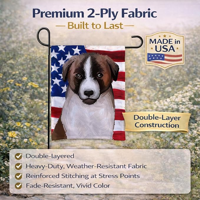 Caroline's Treasures CK6477GF Cao de Gado Transmontano American Flag Garden Flag Mailbox Flag Decorative Yard Flag Banner Outside Patio Artwork Yard Flower Beds, Garden Size, Multicolor