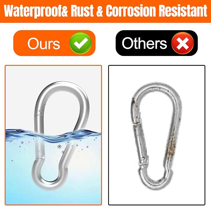 Heavy-Duty Carabiner Clip 1.57"–5.5", Black/Silver Spring Snap Hook, Quick Link Keychain Clip for Keys, Swing Set, Camping, Fishing, Hiking & Traveling (120–1350 lbs)