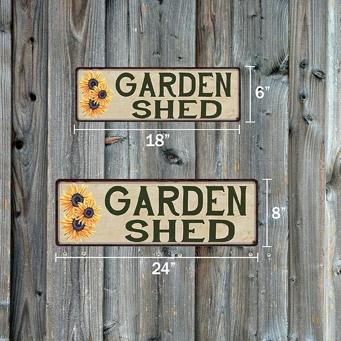 Chico Creek Signs Garden Shed Sunflowers Vegetable Patio Flowers Veggies Metal Sign Wall Décor 8 x 24 Matte Finish Metal 108240016001