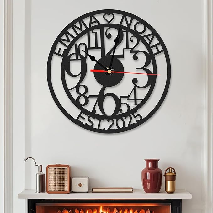 Personalized Outdoor Wall Clock Waterproof, Custom Couple's Name Metal Modern Wall Clock, Non Ticking, Battery Operated, Wedding, Ideal for Living Room, Kitchen, Office, Home Decor