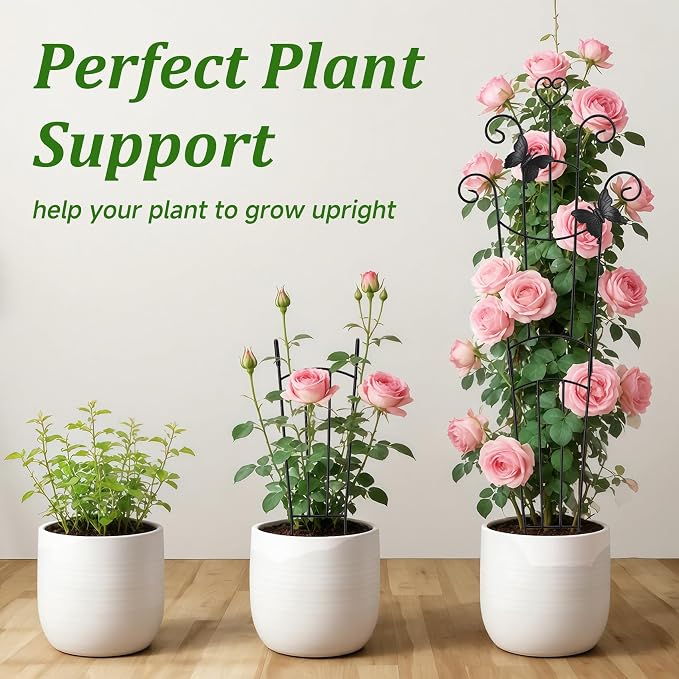 4 Pack Plant Trellis for Climbing Plants Indoor Outdoor, 33 Inch Expandable Metal Trellis for Potted Plants,Flowers Vine Ivy,Sturdy Climbing Plant Support for Indoor & Outdoor Houseplants with Ties
