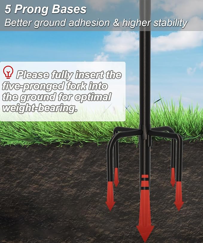 Outdoor Double Shepherds Hook with 5 Prong Base, 92 Inch Adjustable Heavy Duty Two Sided Bird Feeder Pole Stand for Hanging Plant Baskets, Solar Light Lanterns, Hummingbird Feeder, 2 Pack