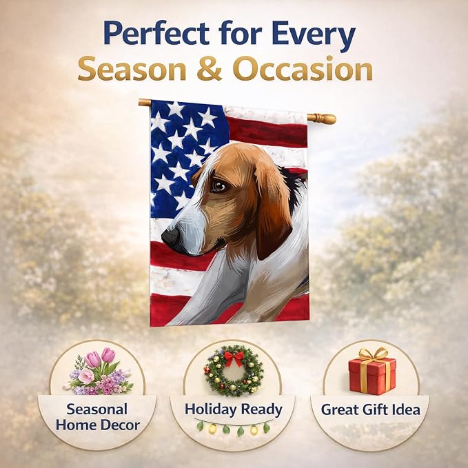Caroline's Treasures CK6650CHF Poitevin Dog American Flag House Flag Large Porch Sleeve Pole Decorative Outside Yard Banner Artwork Wall Hanging, Polyester, House Size, Multicolor