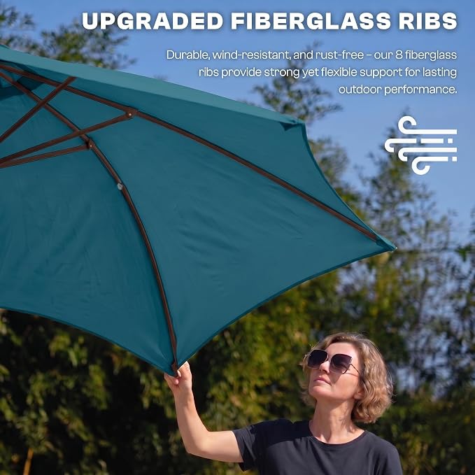 7.5ft Patio Umbrella, Outdoor Table Market Umbrella with Smooth Crank Lift, 6 Windproof Fiberglass Ribs, UPF50+ UV Protection for Deck, Pool, Garden and Backyard