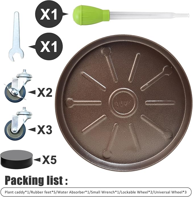1 Pack 17 Inch Metal Plant Caddy With Lockable Wheels,Plant Stand Dolly for Heavy Planter,Wheeled Planter Saucer Tray,Rolling Plant Stand,Heavy-Duty Plant Caddy for Indoor and Outdoor(Copper)