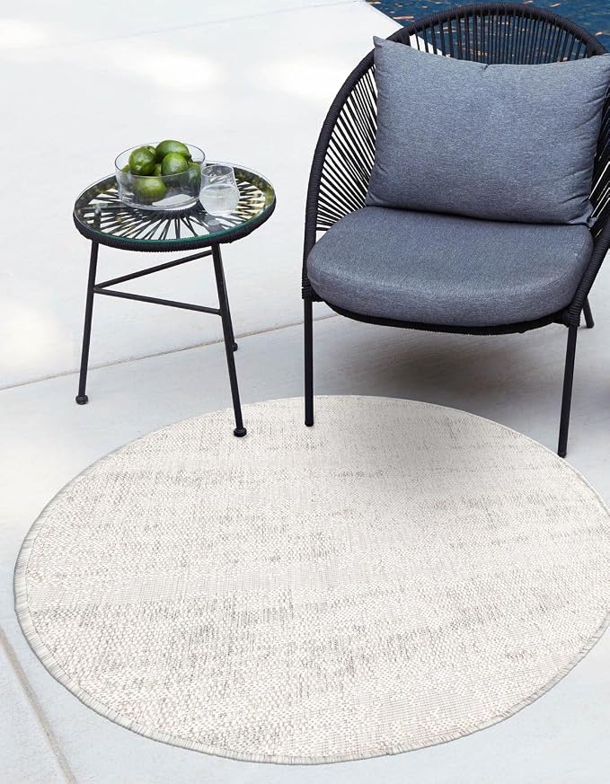 Unique Loom Outdoor Modern Collection Area Rug - Cartago (4' 1" Round, Gray/ Ivory)