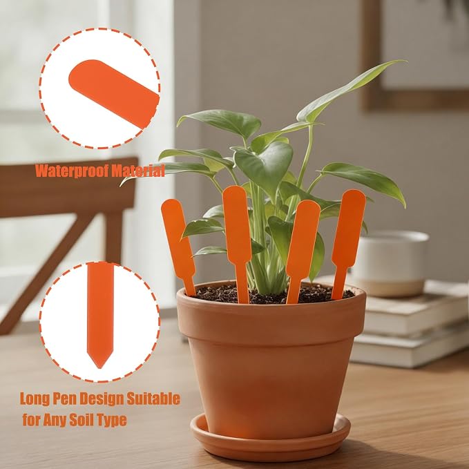 Novabright 500 Pcs Plastic Plant Labels 5 Inch Plant Name Tags for Seedlings Garden Waterproof Plants Markers Nursery Plastic Planting Tags Seed Label for Outdoor Garden Label Pot Stakes(Orange)