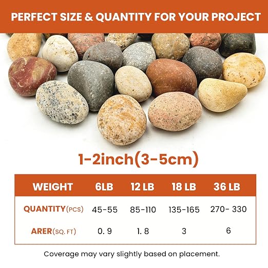 1-2 Inch White River Rocks, 12LB Polished Natural Decorative Pebbles for Indoor Plants, Planters, Vase Fillers, Fish Tank Rocks, Aquarium Decor, Garden Landscaping & Outdoor DIY
