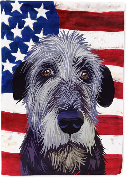 Caroline's Treasures CK6573CHF Irish Wolfhound American Flag House Flag Large Porch Sleeve Pole Decorative Outside Yard Banner Artwork Wall Hanging, Polyester, House Size, Multicolor