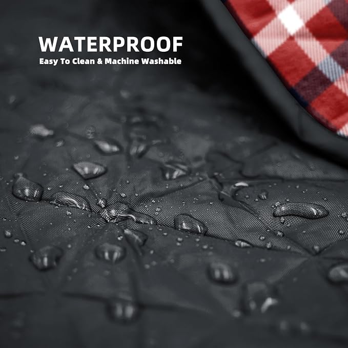 Large Waterproof Outdoor Blanket Thick Fleece 80" x 58" | Windproof Stadium Blanket, Wearable Poncho, Machine Washable for Camping, Car, Pet, Picnics - Red Check
