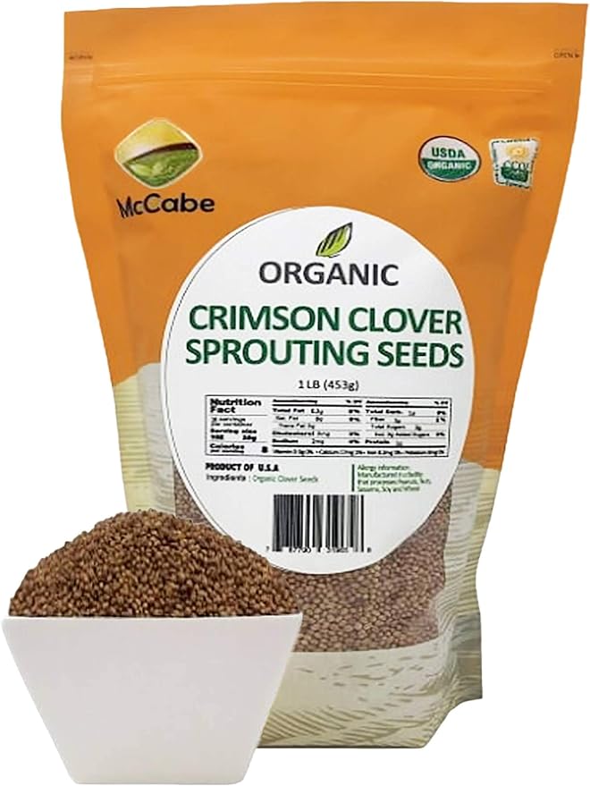 McCabe Organic Crimson Clover Sprouting Seeds - Crimson Clover Sprouting Seeds for Microgreens | Rich with Fiber & Minerals | USDA and CCOF Certified | Product of USA | 1Lbs