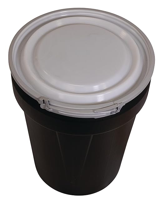 Eagle 30 Gallon Plastic Drum with Lid, Metal Lever-Lock, 28.5"x21.1", Open Head Lab Pack Drum Made of Durable, Lightweight HDPE, Withstands Weather and Chemicals, Made in USA, Black, 1601MBLK