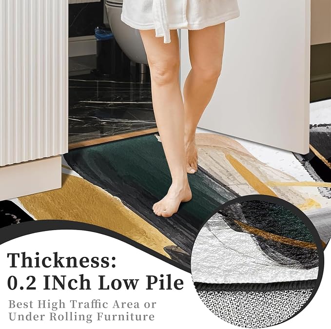 9CH Black White Gold Area Rug 7' X 5' Modern Abstract Rugs for Living Room | Soft Non-Slip Stain Resistant Carpet Washable Stain Resistant Bedroom Dining Room