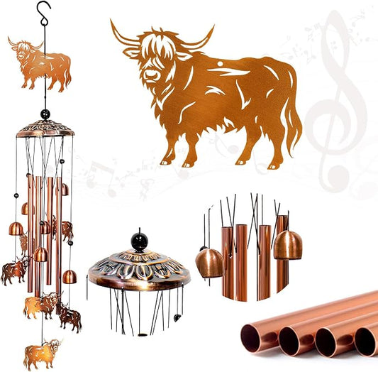 Highland Cow Wind Chimes for Outside Windchimes Outdoor/Indoor, Home, Lawn, Porch, Yard Decorations,Metal Garden Decor Highland Cow Wind Chimes Gifts for Women/Men Birthday Gifts Memorial Gift