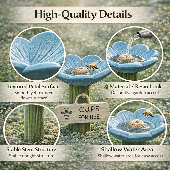 Bee Watering Station for Garden 1-Pack, Flower Bee Water Feeder, Ground Stake Pollinator Watering Station for Yard, Flower Bed, Planter