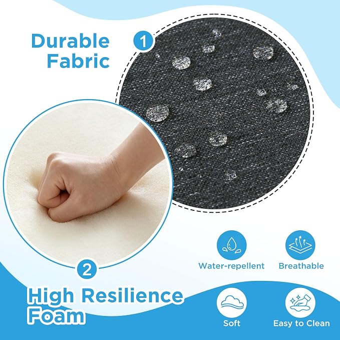17 x 16 Inch Outdoor Chair Cushions with Tie Straps, Set of 4 Thick Water Repellent Round Patio Chair Pads for Garden Lawn Patio Furniture, Grey Linen Stripe